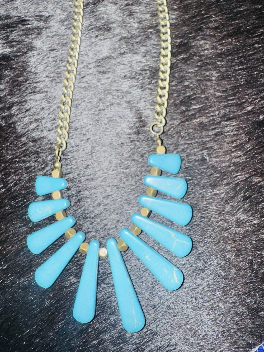 NEW! Plunder “Kamlyn” Faux Turquoise & Brass Necklace - 22in adjustable chain